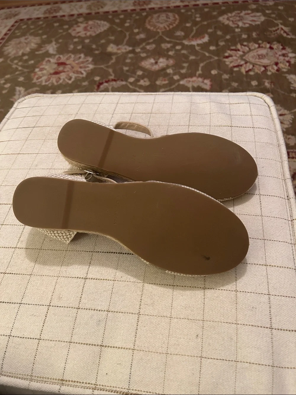 Eric Michael Striped Ankle-Strap Espadrilles in Taupe and Cream